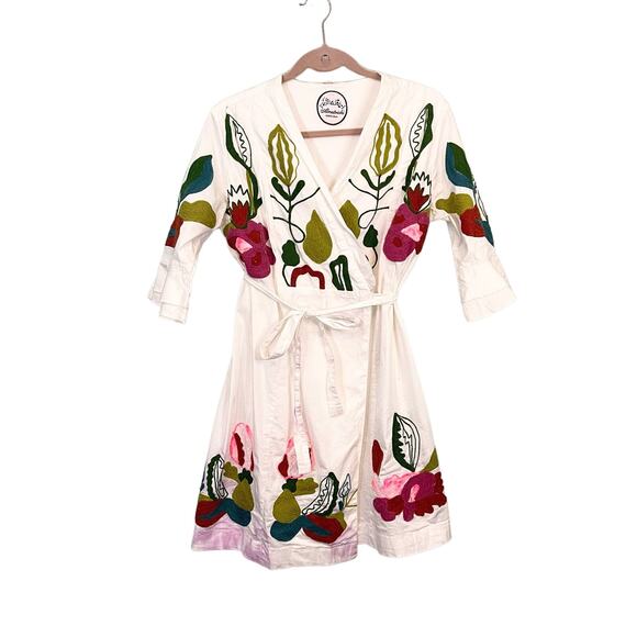Almatrichi Womens Colorful Embroidery Floral Surplice Wrap-Around Dress Size 10 - Picture 1 of 16
